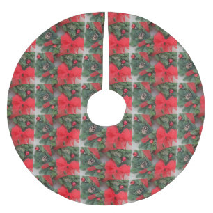 Falda Para El Árbol De Navidad De Poliéster Wreath con arco rojo