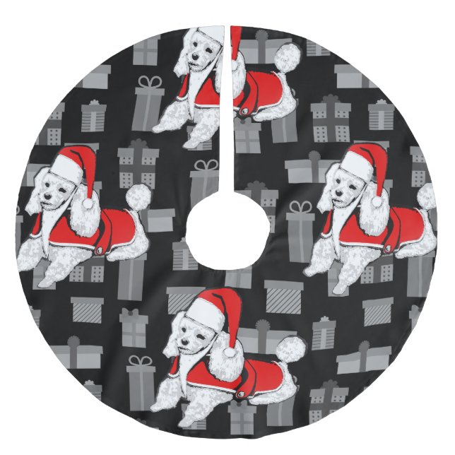 Falda Para El Árbol De Navidad De Poliéster xmas santa claus poodle (Anverso)