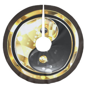 Falda Para El Árbol De Navidad De Poliéster Yin Yang dorado en negro