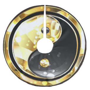 Falda Para El Árbol De Navidad De Poliéster Yin Yang dorado en negro