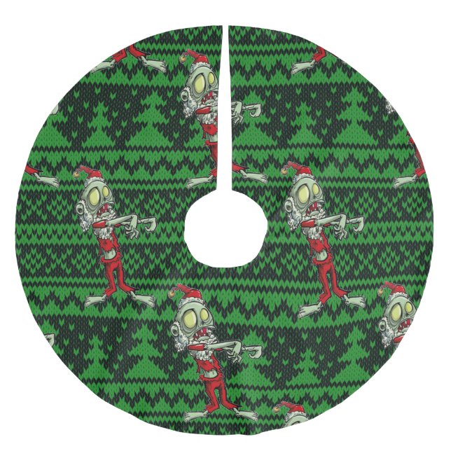 Falda Para El Árbol De Navidad De Poliéster zombie xmas santa (Anverso)