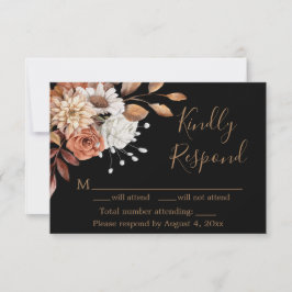 Fall Black Floral Bouquet Tarjeta de respuesta al
