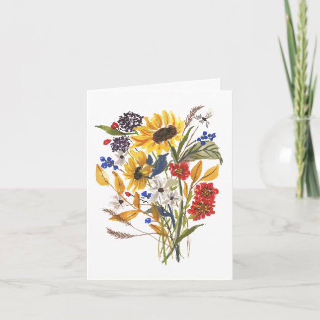 Fall Bouquet Harvest Otoño Notecard Sunflowers (Anverso)
