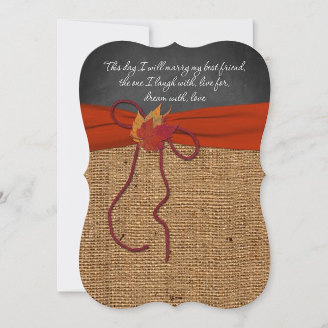 Fall deja la Burlap de FAUX, invitación a la boda  (Anverso)