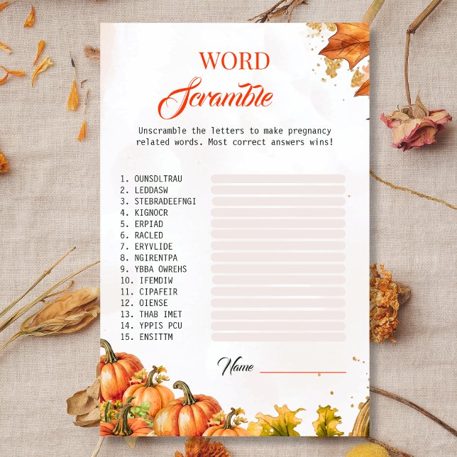 Fall deja tarjeta de juego de Word Scramble de Bab (Subido por el creador)