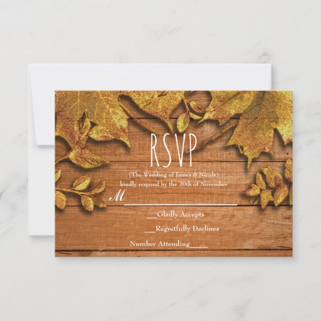 Fall Faux Gold Leaf Art Elegant Otoño RSVP (Anverso)