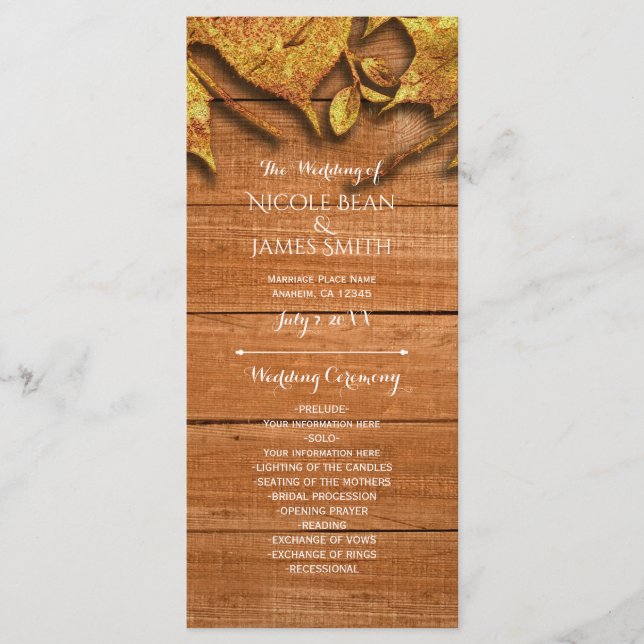 Fall Faux Gold Leaf Art Elegant Programa Otoño (Anverso)