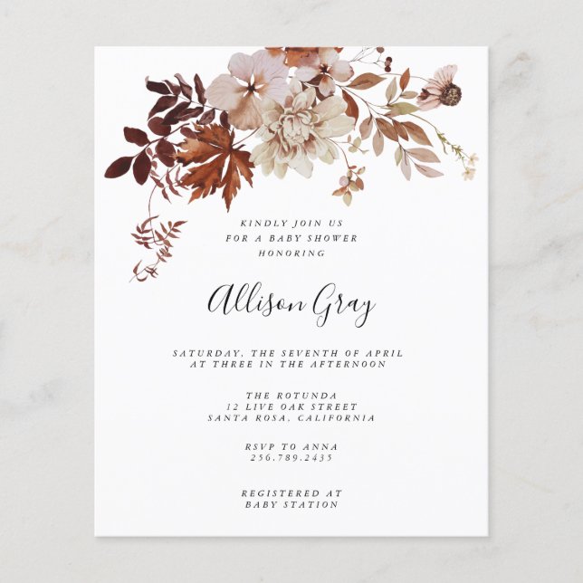 Fall Floral Baby Shower | Folleto presupuestario (Frente)