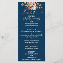 Fall Floral Bouquet Navy menú Boda azul