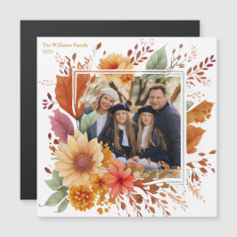 Fall Floral Family Photo Thankending Magnet Card