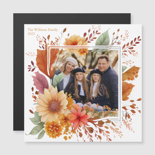 Fall Floral Family Photo Thankending Magnet Card (Anverso/Reverso)
