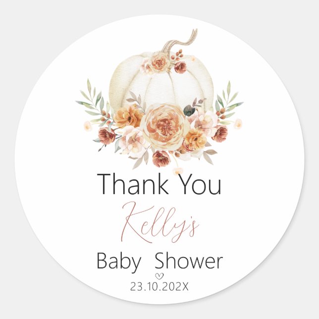 Fall Floral Pumpkin Baby Shower Gracias Pegatina (Anverso)