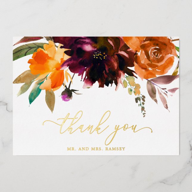 Fall Floral Rustic Boda Gracias Tarjeta (Anverso)