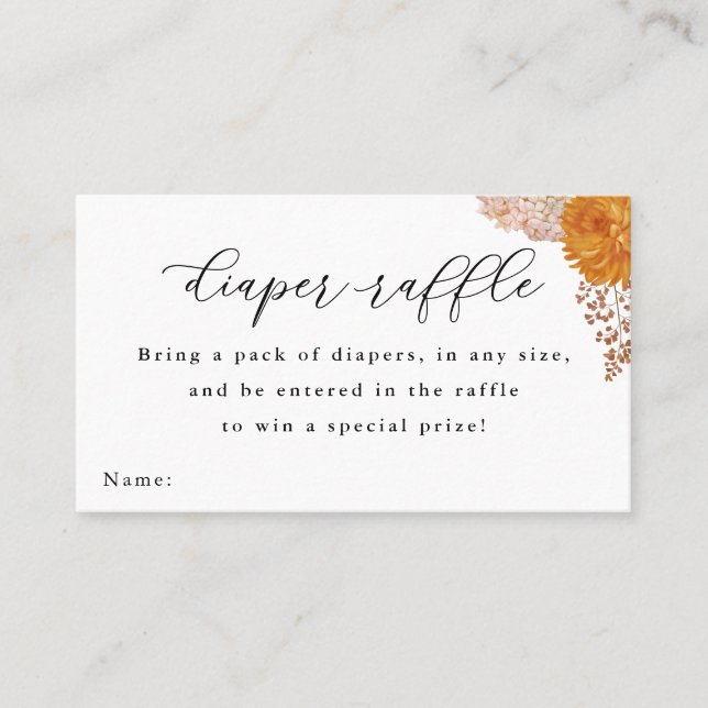 Fall Flowers Baby Shower Diaper Raffle Ticket (Anverso)