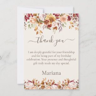 Fall Foliage Flowers Marfil Gracias Tarjeta