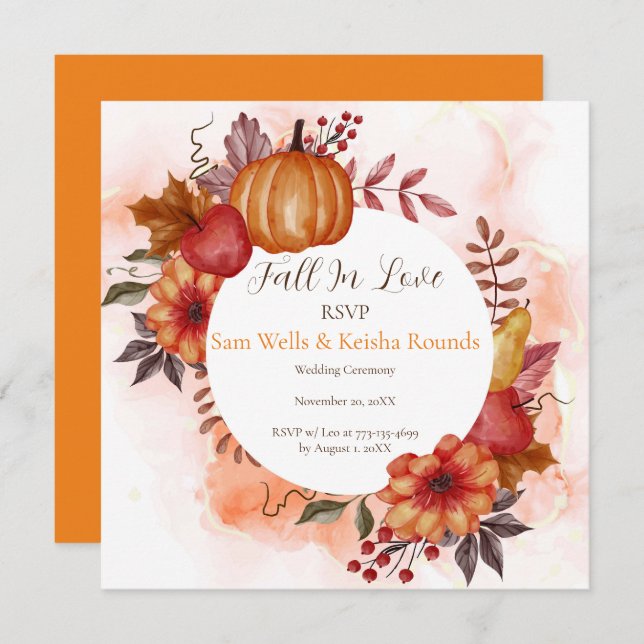 Fall In Love Autumt Pumpkin Boda Fecha RSVP Card (Anverso / Reverso)