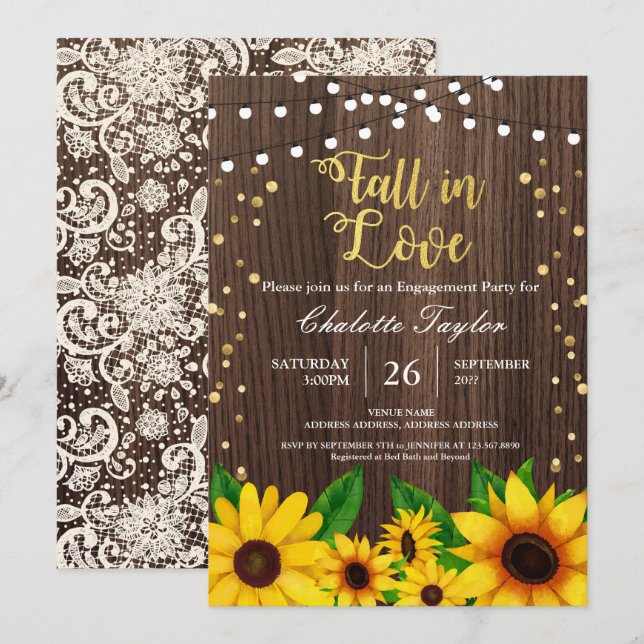 Fall in Love certamen invitación girasol (Anverso / Reverso)