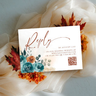 Fall in Love Naranja quemado Verde azulado Boho QR