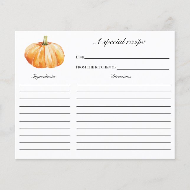 Fall in Love Pumpkin Bridal Shower Recipe tarjeta (Anverso)