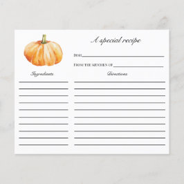 Fall in Love Pumpkin Bridal Shower Recipe tarjeta