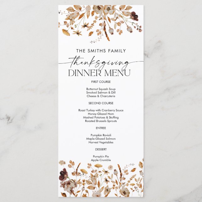 Fall Leaves Thanksgiving Dinner Flat Menu (Anverso)