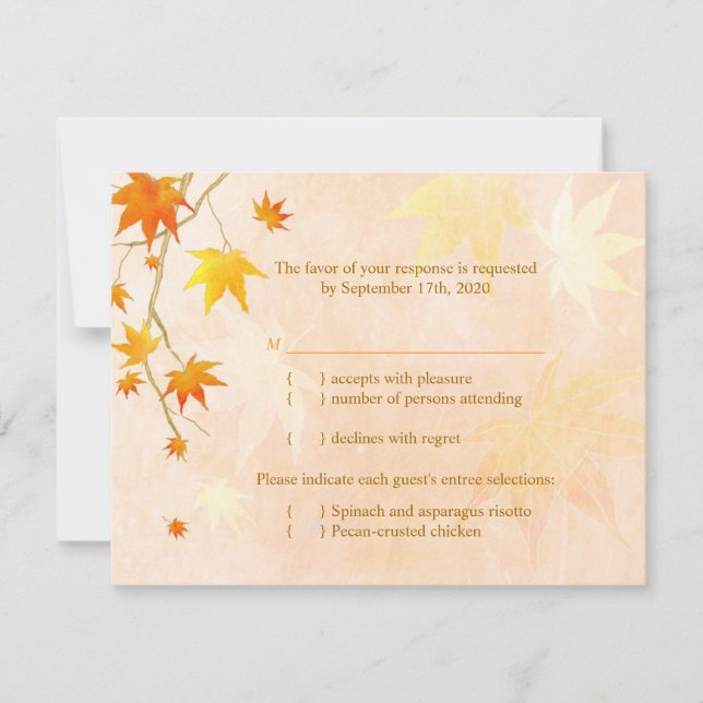 Fall Maple Leaf Boda Menú Elección RSVP (Anverso)
