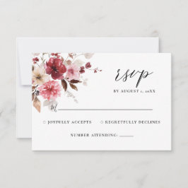 Fall Maroon Rubor Rustic Floral Wedding RSVP