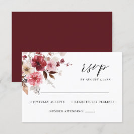 Fall Maroon Rubor Rustic Floral Wedding RSVP