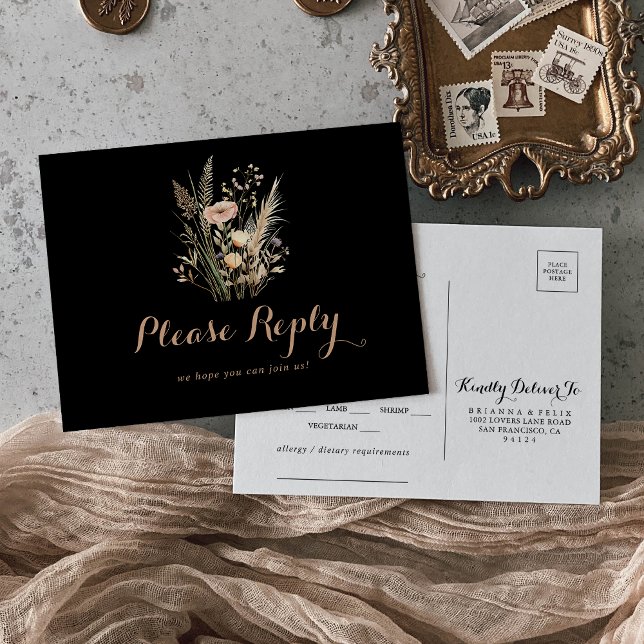 Fall Meadow Wild Floral Menu Choice RSVP Postcard (Subido por el creador)