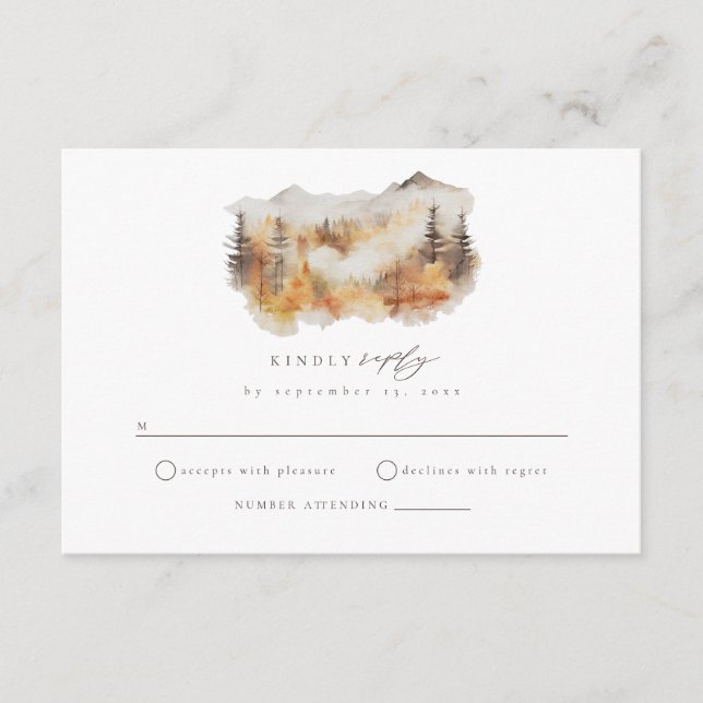 Fall Mountain Wedding RSVP Tarjeta de Gabinete (Anverso)