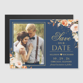 Fall Night Gold Floral Photo Save the Date Magnet