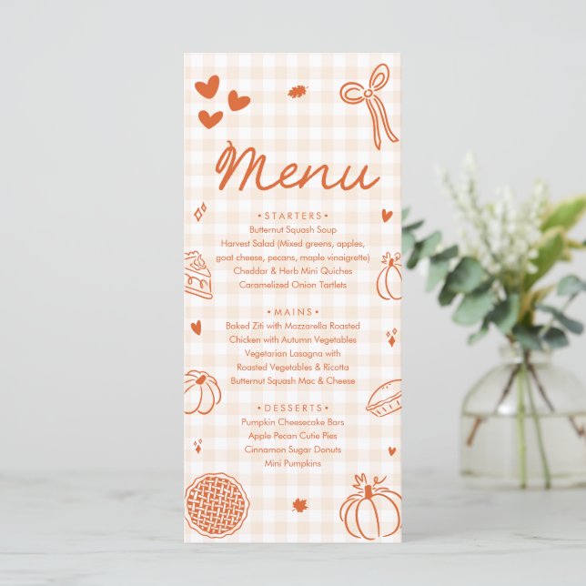 Fall Orange Hand Drawn A Little Cutie Pie Menu (Anverso de pie)