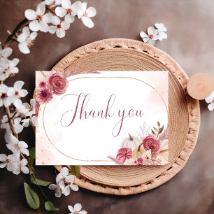 Fall Pink Pumpkin Boy Baby Shower Gracias Tarjeta