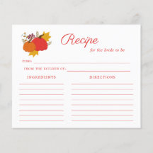 Fall Pumpkin Bridal Shower Recipe Tarjeta