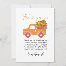 Fall pumpkin cumpleaños tarjeta de agradecimiento