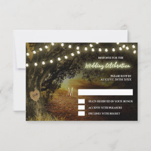 Fall String Lights Oak Tree Wedding Tarjetas RSVP