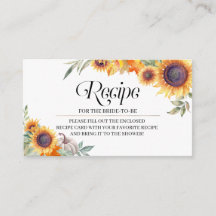 Fall Sunflower Bridal Shower Receta Receta Tarjeta