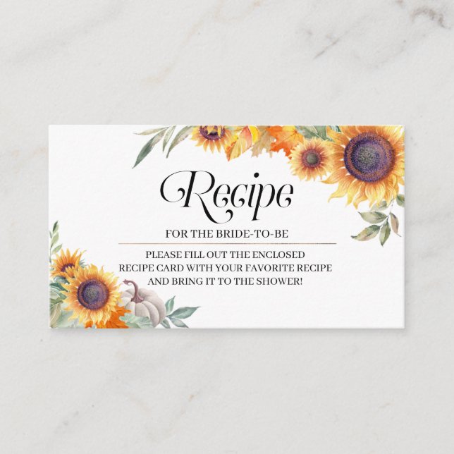 Fall Sunflower Bridal Shower Receta Receta Tarjeta (Anverso)