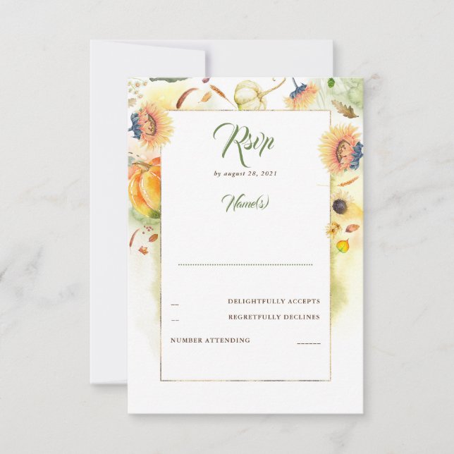 Fall Sunflowers and Pumpkins Wedding RSVP (Anverso)