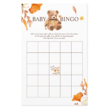Fall Teddy Bear BINGO Baby Shower Game Flyer