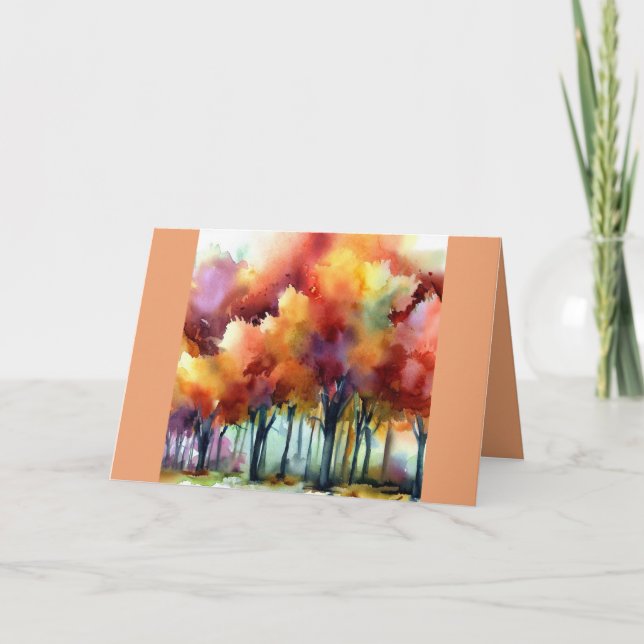 Fall Trees Blank Tarjeta de Saludo Watercolor (Anverso)