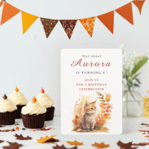 Fall vibes Kitten - Tarjeta de invitación de cumpl