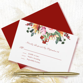 Fall Watercolor Floral Burgundy Wedding RSVP