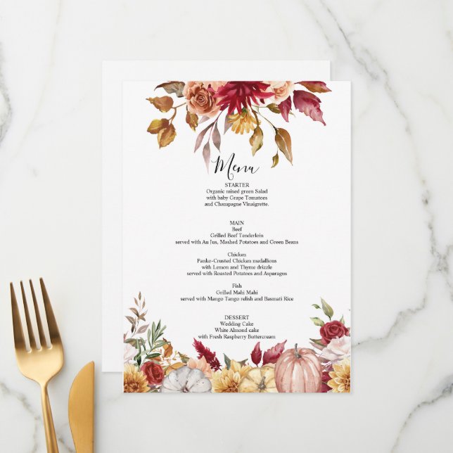 Fall Wedding Menu card floral (Anverso/Reverso In Situ)