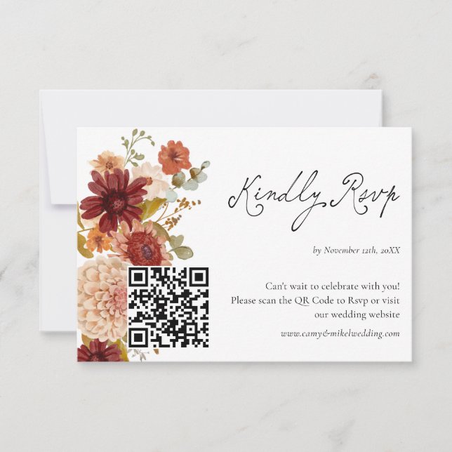 Fall Wildflower Boho Código QR Tarjeta Rsvp (Anverso)