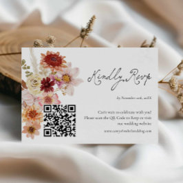 Fall Wildflower Wedding Rsvp QR Code Card
