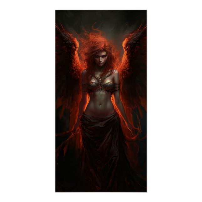 Fallen Fire Angel – Dark Fantasy Poster Art (Anverso)