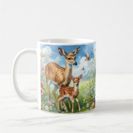 Fallow Deer Doer Fawn en la taza de flores silvest