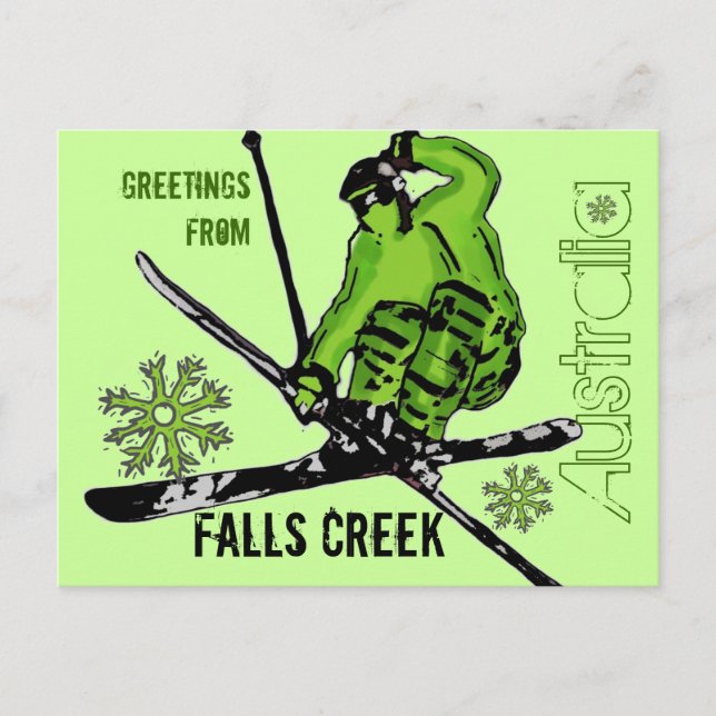 Falls Creek Australia green topic ski postal (Anverso)