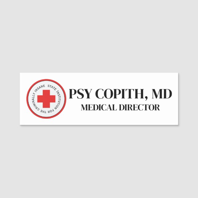 Falsa etiqueta de nombre de Médica Halloween Asilo (Anverso)